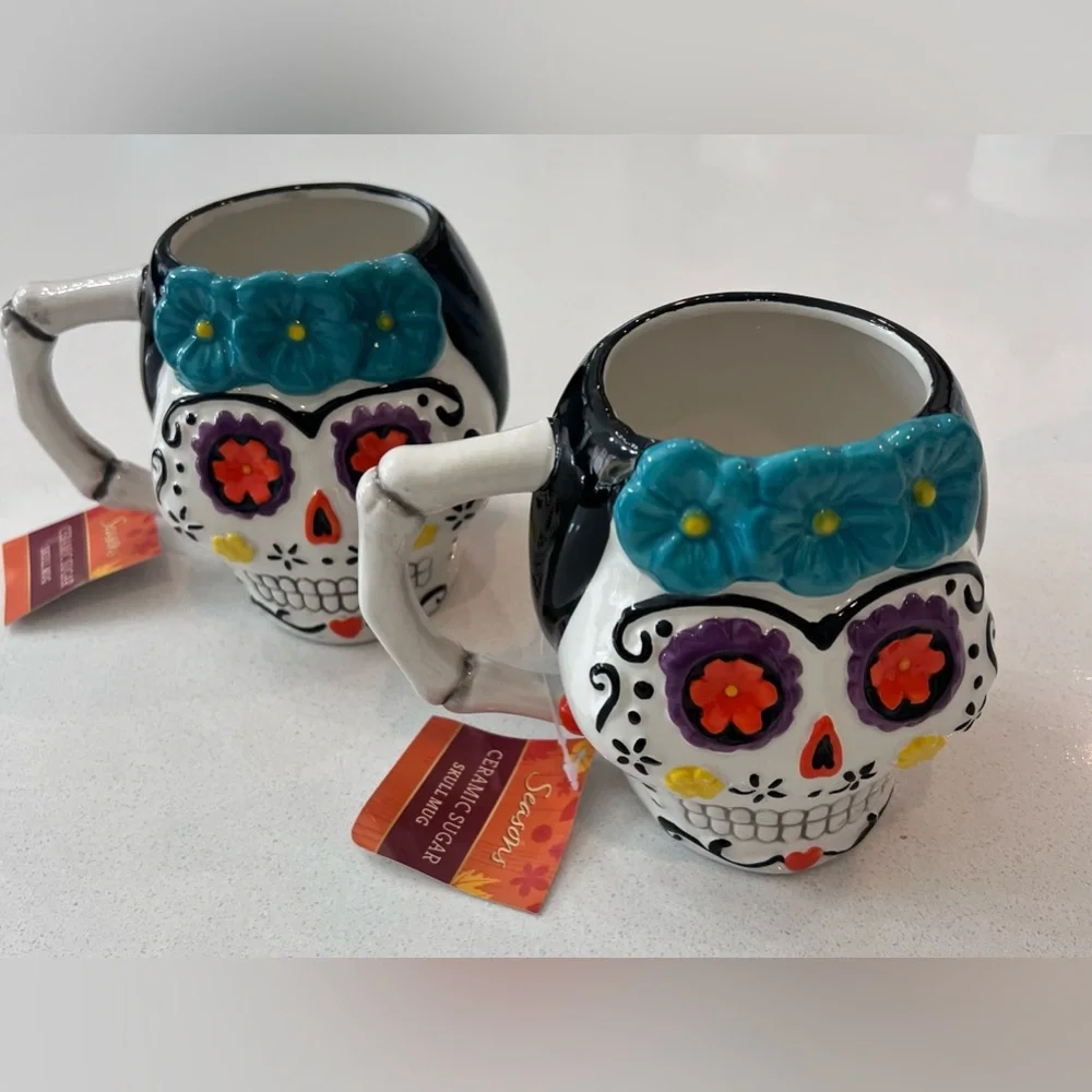 Day‎ Of The Dead Sugar Skull Mugs Set Of 2 New With Tags